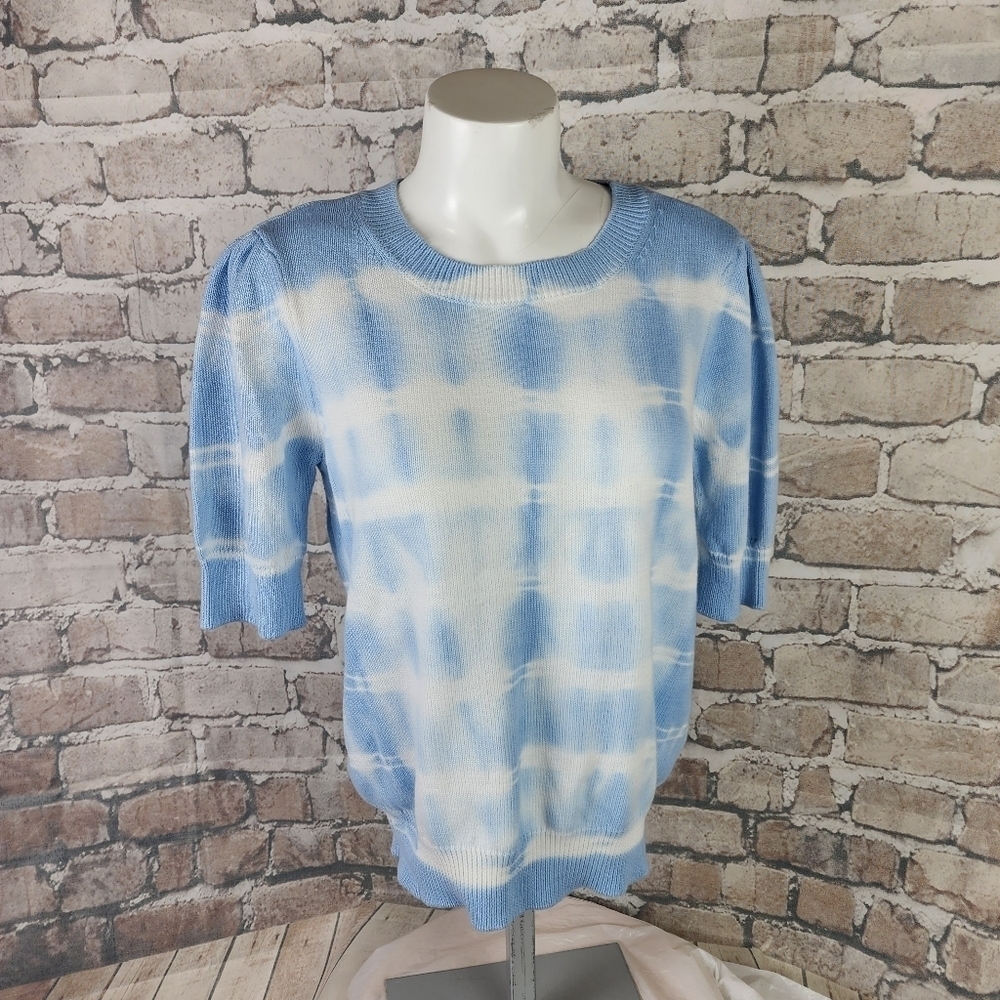 Anthropologie Short Sleeve Crew Neck Pullover Sweater Tie Dye Blue Size Medium